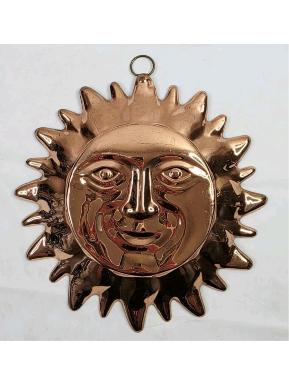 Vintage 90s Copper Sun Face Wall Hanging Mold Y2K Celestial Decor 8.5"
